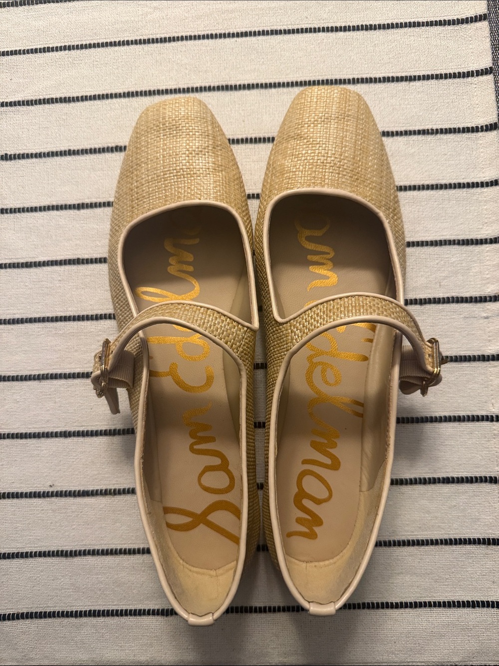 Sam Edelman Neutral Woven Mary Jane Flats with Buckle